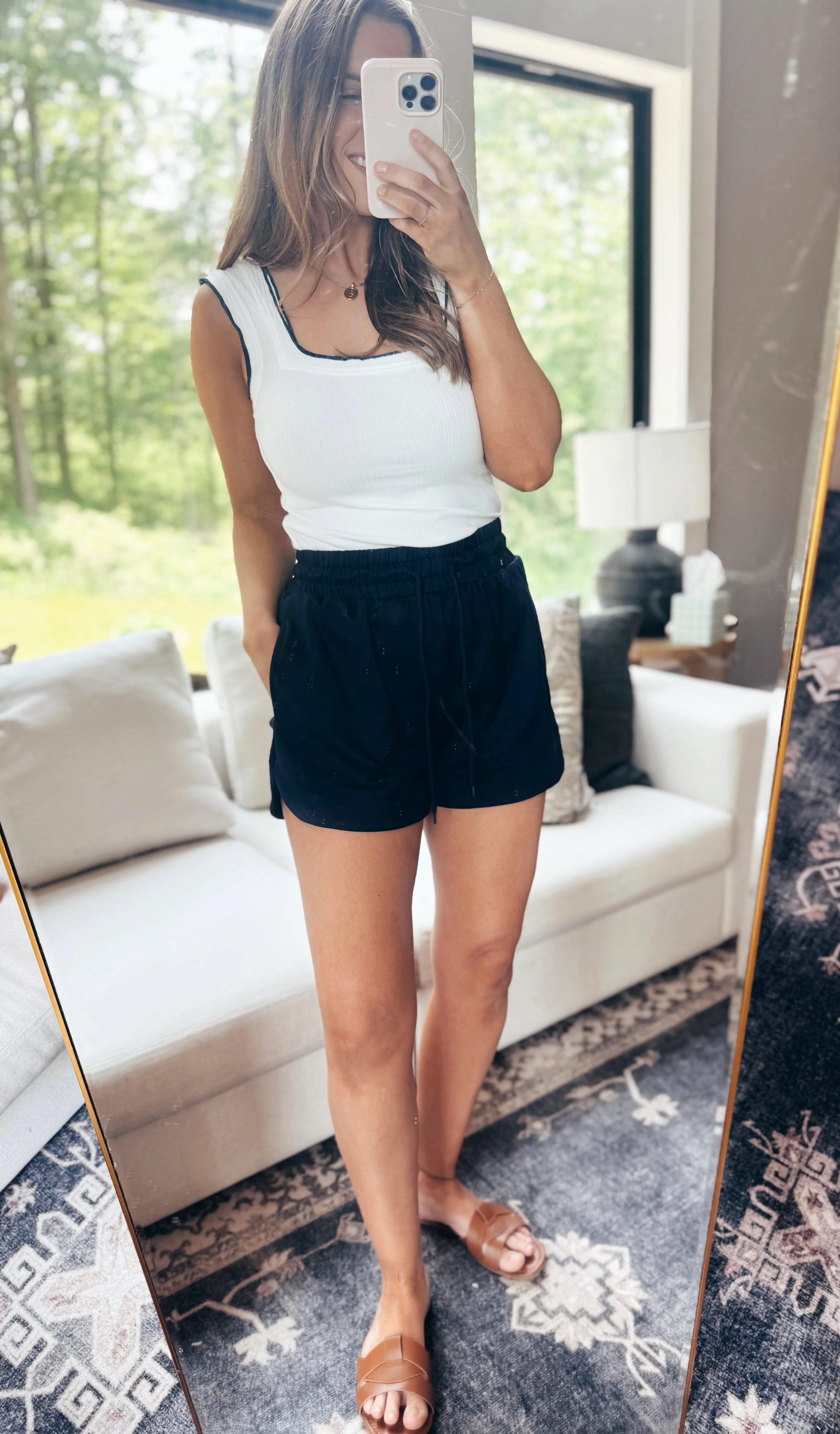 Allie Navy Sweat Shorts with Drawstring Waistband - Image 3