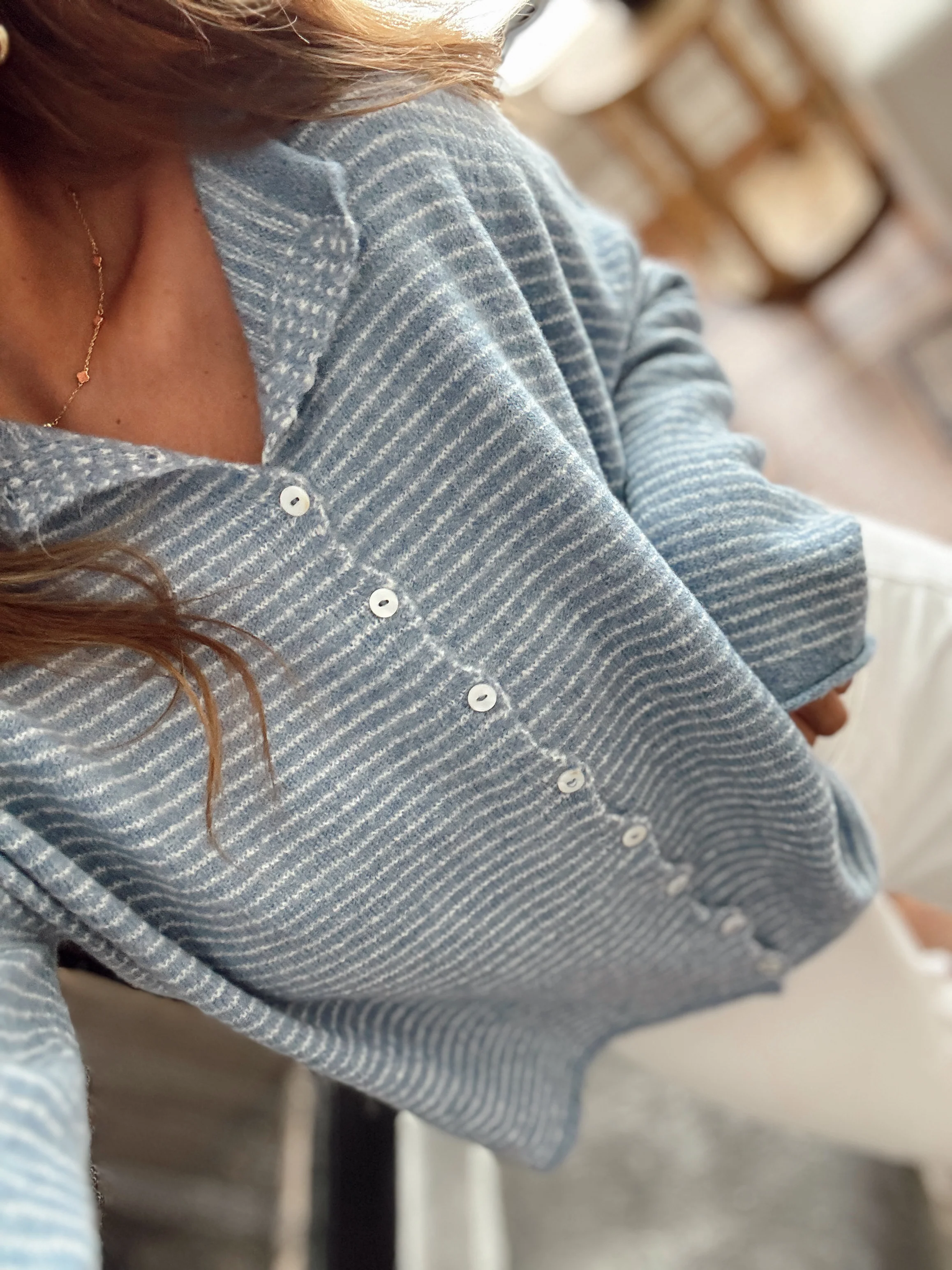 Dusty Blue Pin Stripe Piper Knit Cardigan - Image 3