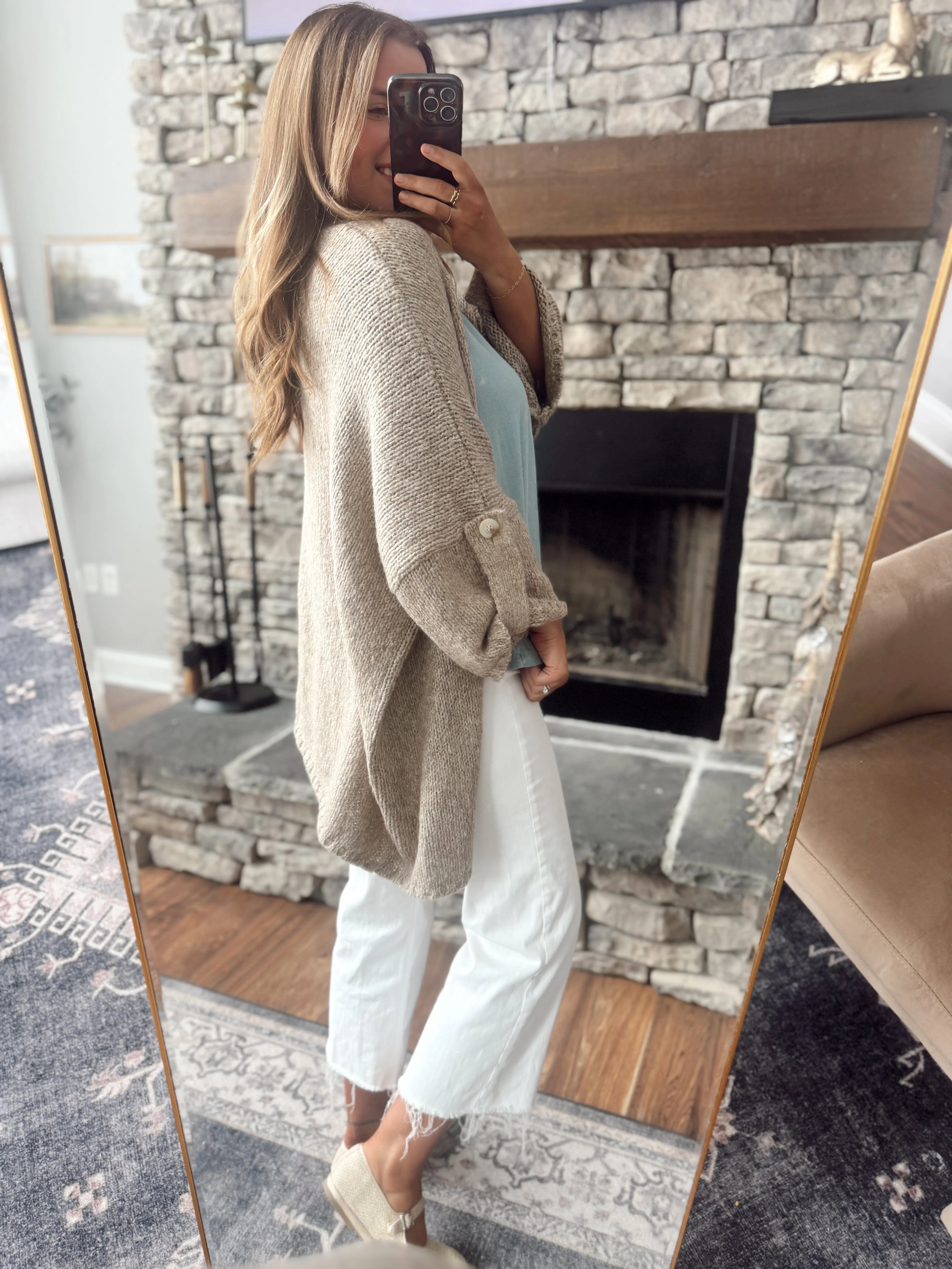 Mocha Folded Quarter Sleeve Cardigan - Image 3