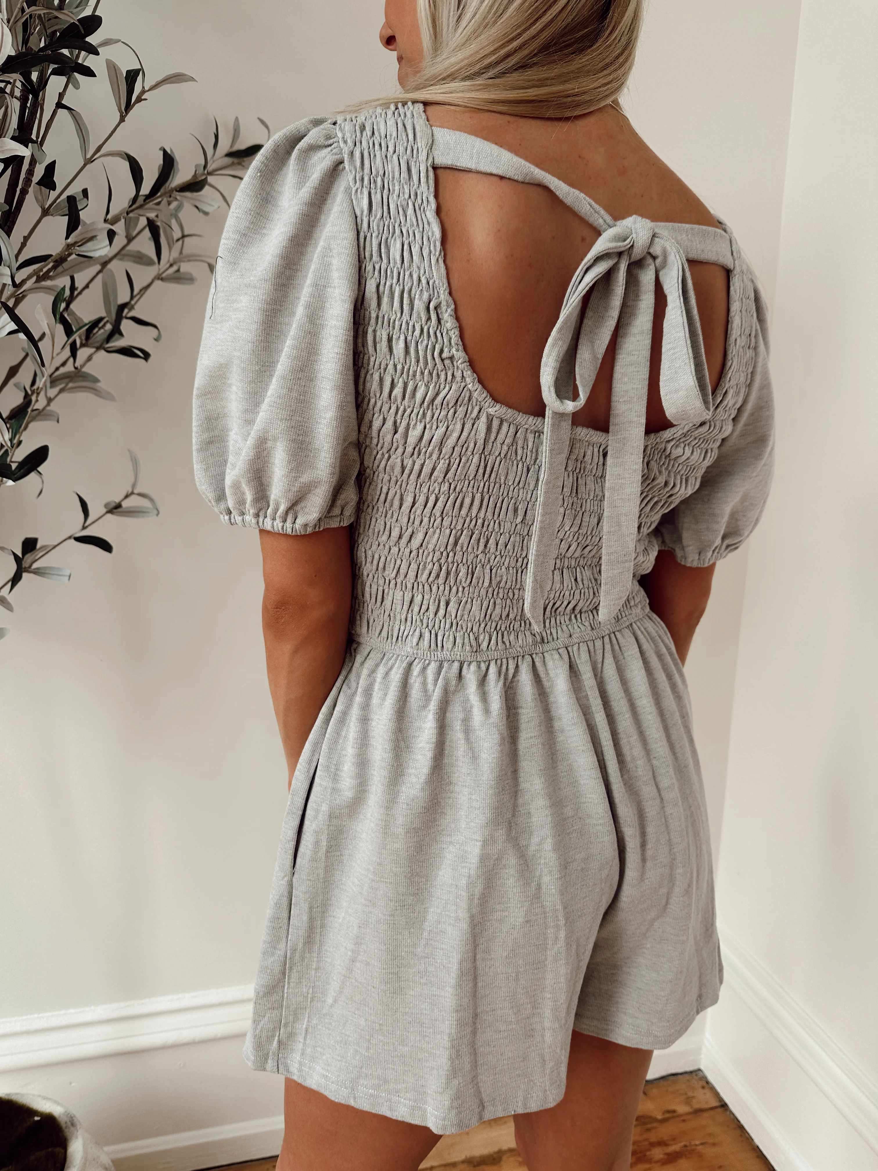 Sunny Attraction Heather Grey Smocked Romper - Image 3